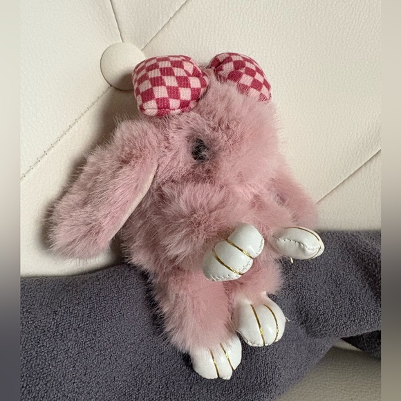 Dusty Rose Pink Mauve Soft Fluffy Plush Bunny Keychain Charm For Purse Backpack - Picture 2 of 7